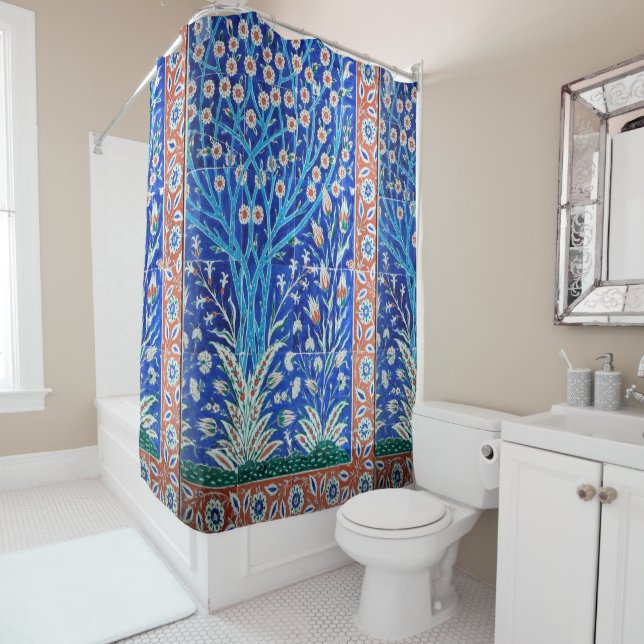 Vintage iznik panel shower curtain (In Situ)