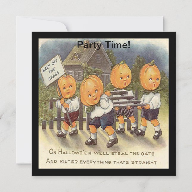 Vintage Jack o' Lantern Boys Steeling Gate Invitation (Front)