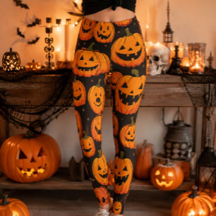 Vintage Jack-O'-Lantern Halloween Pumpkin Pattern Leggings