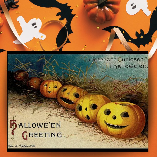 Vintage Jack O Lanterns Halloween Greetings Card (Vintage Jack O Lanterns Halloween Greetings Downloadable Card with editable message.)