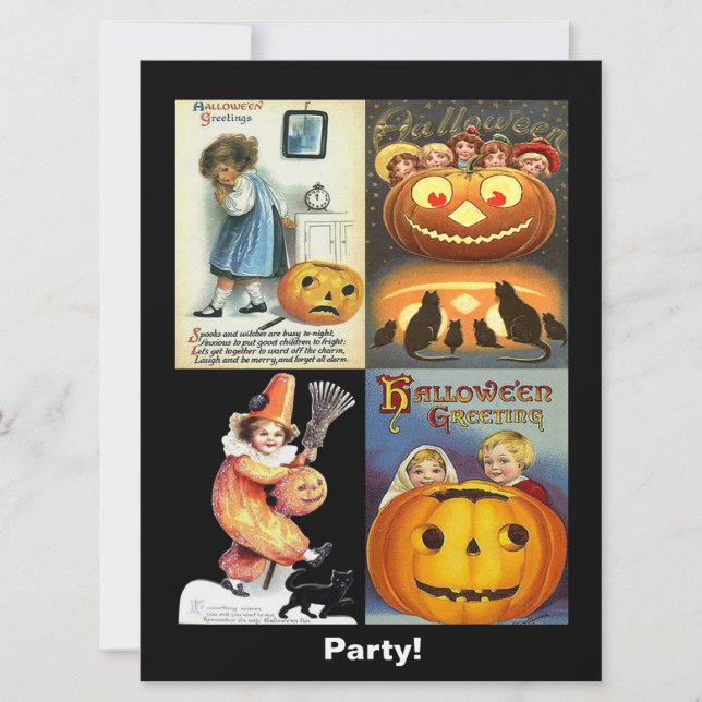 Vintage Jack o'Lantern & Kids Montage Invite (Front)