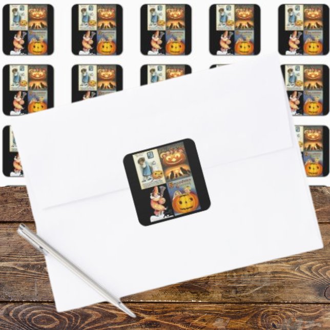 Vintage Jack o'Lantern with Kids Montage Square Sticker (Vintage Jack o'Lantern with Kids Montage Square Sticker)