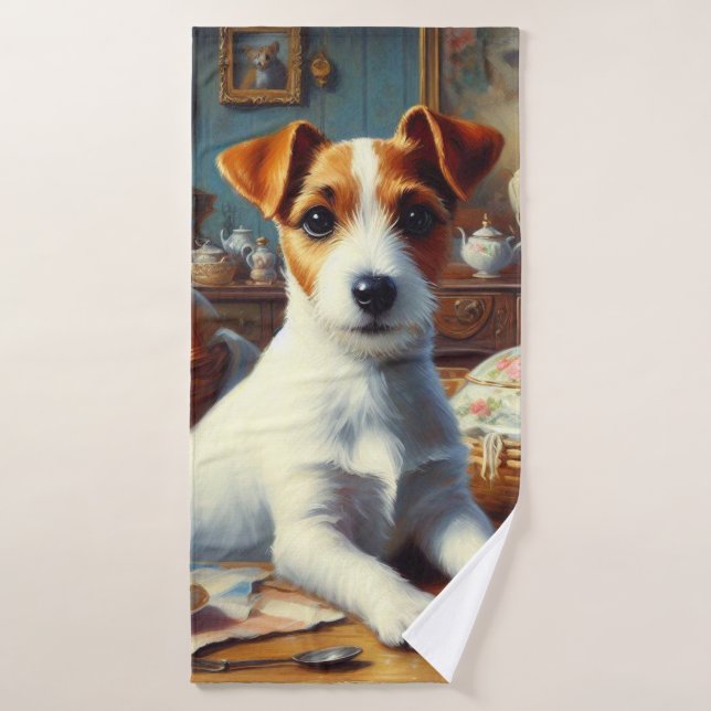 Vintage Jack Russell Terrier Painting Bath Towel (Bath Towel)