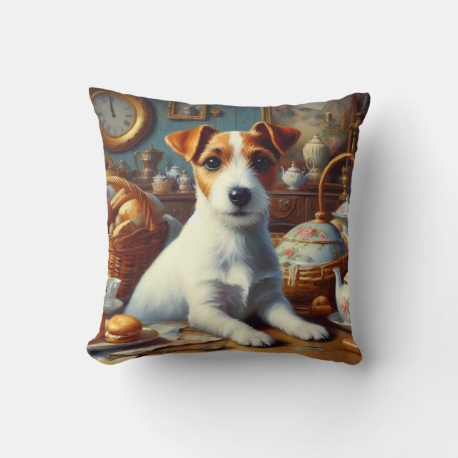 Vintage Jack Russell Terrier Painting Cushion (Front)