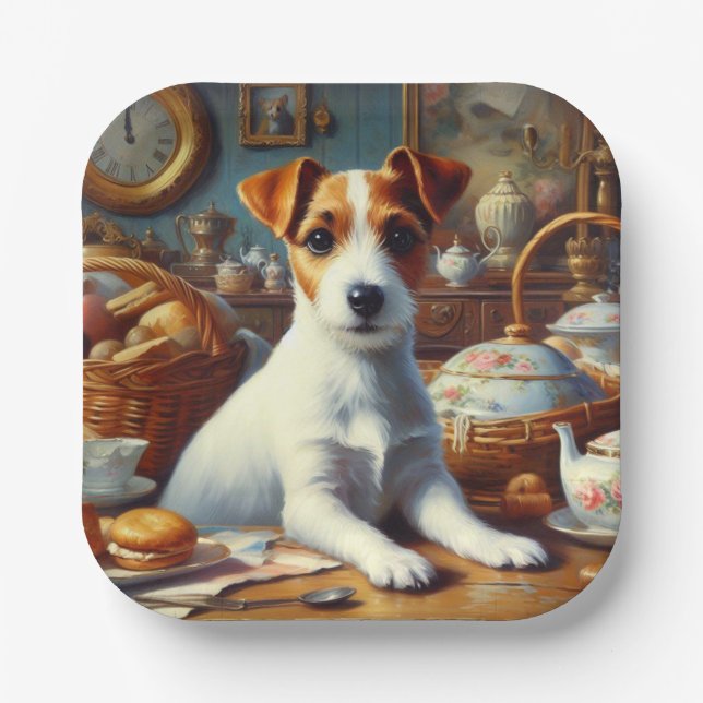 Vintage Jack Russell Terrier Painting Paper Plate (Front)