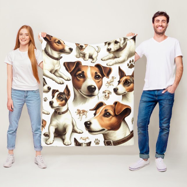 Vintage Jack Russell Terrier Seamless Fleece Blanket (In Situ)