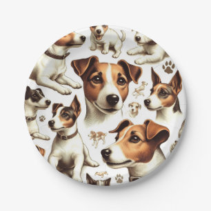 Vintage Jack Russell Terrier Seamless Paper Plate