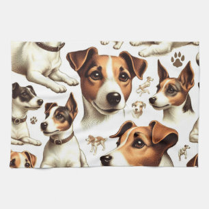 Vintage Jack Russell Terrier Seamless Tea Towel