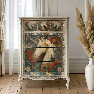 Vintage Jade Floral William Morris Style Unicorn Tissue Paper