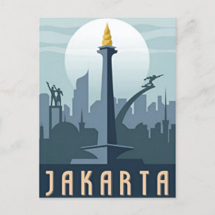 Vintage jakarta Indonesia java Travel watercolor Postcard