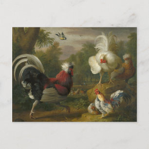 Vintage Jakob Bogdani The Cockrels Fight Postcard