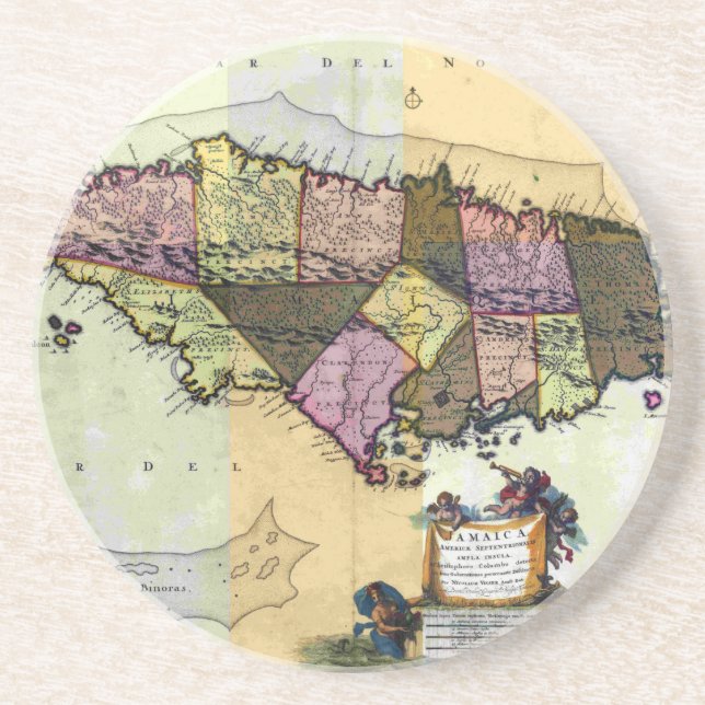 Vintage Jamaica 1680 Map Coaster (Front)