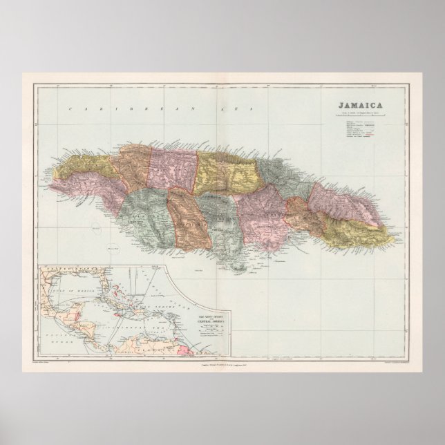 Vintage Jamaica Map (1904) Poster (Front)
