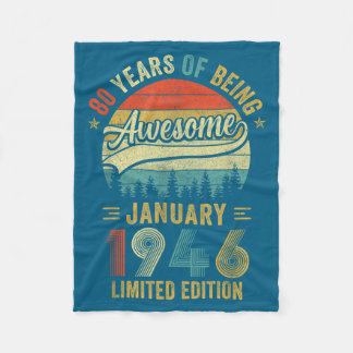 Vintage January 1946 Old 80th Birthday Men Women Fleece Blanket