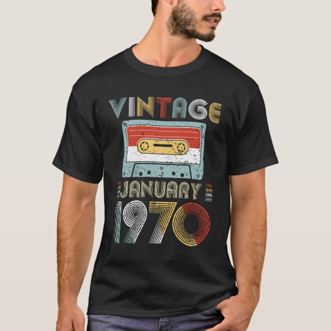 Vintage January 1970 Birthday Cassette Tape T-Shirt (Front)