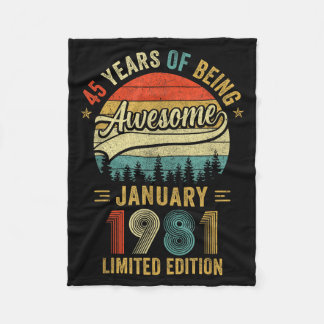 Vintage January 1981 Old 45th Birthday Men Women Fleece Blanket