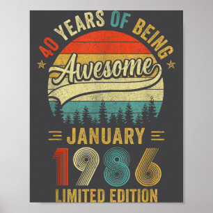 Vintage January 1986 Old 40th Birthday Men Women  Poster