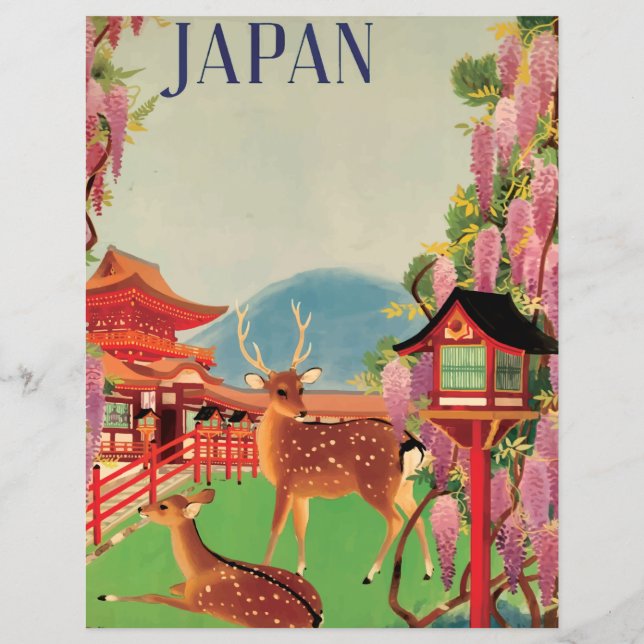 Vintage Japan Deer & Pagoda Scrapbook Paper (Back)