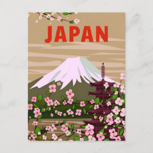 Vintage Japan tokyo Travel watercolor Asia  Postcard