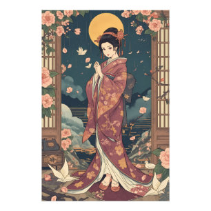 Vintage Japanese Anime Kimono Girl Aesthetic Art P Photo Print