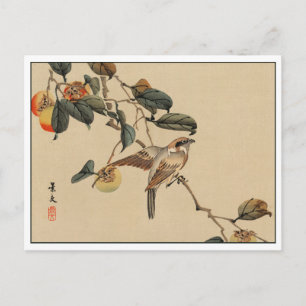 Vintage Japanese Art Bird in Tree Postcard