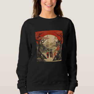 Vintage Japanese Art Cherry Blossoms Japan Woodblo Sweatshirt