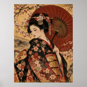 Vintage Japanese Art & Cherry Blossoms Poster