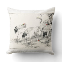 Vintage Japanese Art Cranes And Bamboo