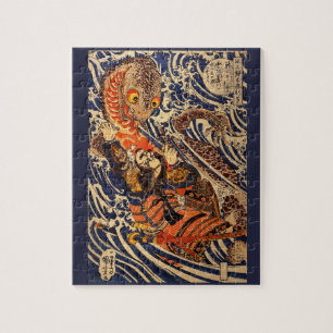 Vintage Japanese Art Fighting Giant Salamander Jigsaw Puzzle