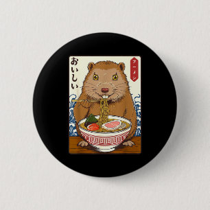 Vintage Japanese Art Groundhog Eat Ramen Funny Gro 6 Cm Round Badge