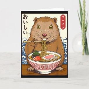 Vintage Japanese Art Groundhog Eat Ramen Funny Gro Card
