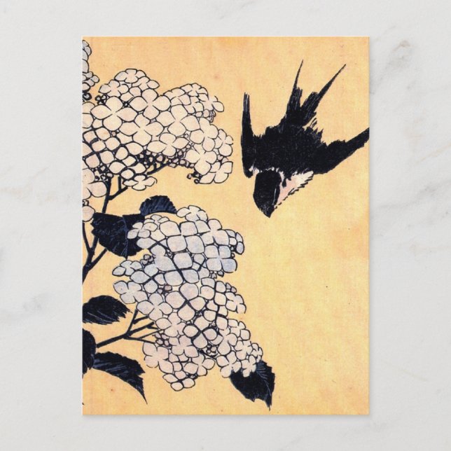 Vintage Japanese Art Hydrangea Postcard (Front)