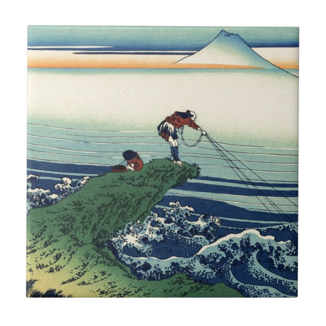 Vintage Japanese Art Kajikazawa Fisherman Ceramic Tile (Front)