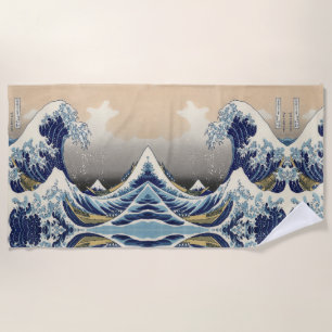vintage japanese art ocean landscape great wave beach towel