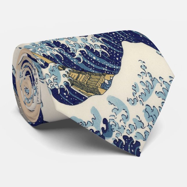 vintage japanese  art ocean landscape great wave tie (Rolled)