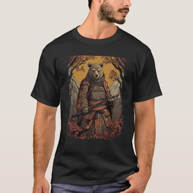 Vintage Japanese Art Samurai Grizzly Bear T Shirt (Front)