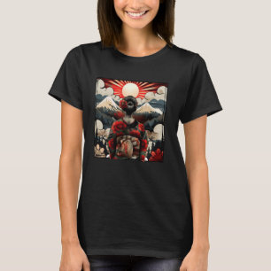 Vintage Japanese Art sunset Mountain Floral Geisha T-Shirt