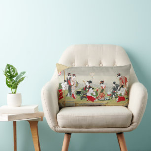 Vintage Japanese Art Utagawa Toyohiro Print Lumbar Cushion