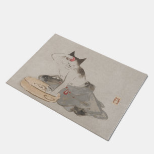 Vintage Japanese Bathing Cat Art Doormat