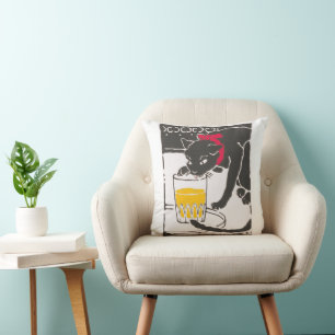 Vintage Japanese Beer Cat Art Goyo Retro Cushion