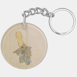 Vintage Japanese Big-Headed Yokai Swordsman Key Ring