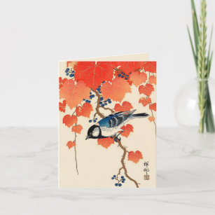 Vintage Japanese Bird and Autumn Grapevine Card