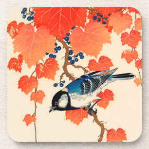 Vintage Japanese Bird and Autumn Grapevine Coaster