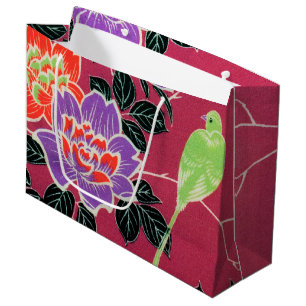 Vintage Japanese Bird and Flower Large Gift Bag