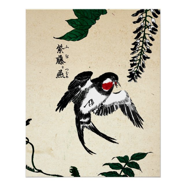 Vintage Japanese Bird and Wisteria Poster (Front)