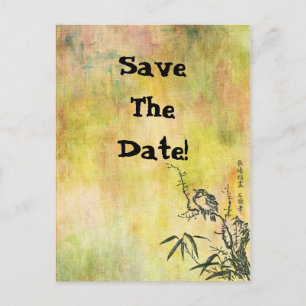 Vintage Japanese Bird Save The Date Announcement Postcard