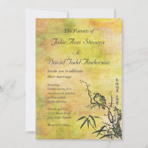 Vintage Japanese Bird Wedding Invitation