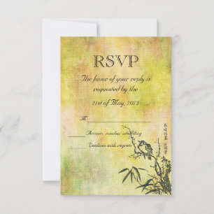 Vintage Japanese Bird Wedding RSVP Card