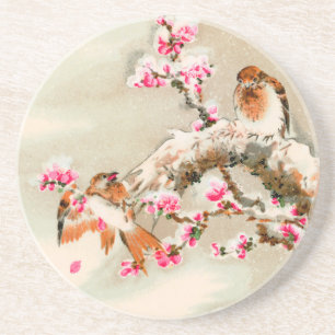 Vintage japanese birds on a branch coaster