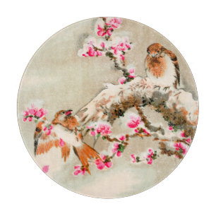 Vintage japanese birds on a branch cutting board